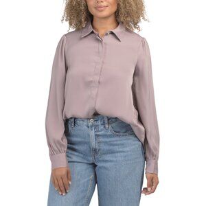 MODERN WORKS Quail Puff Sleeve Hi-lo Button Front Blouse